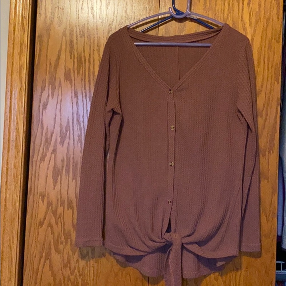 Cute button down tie sweater!